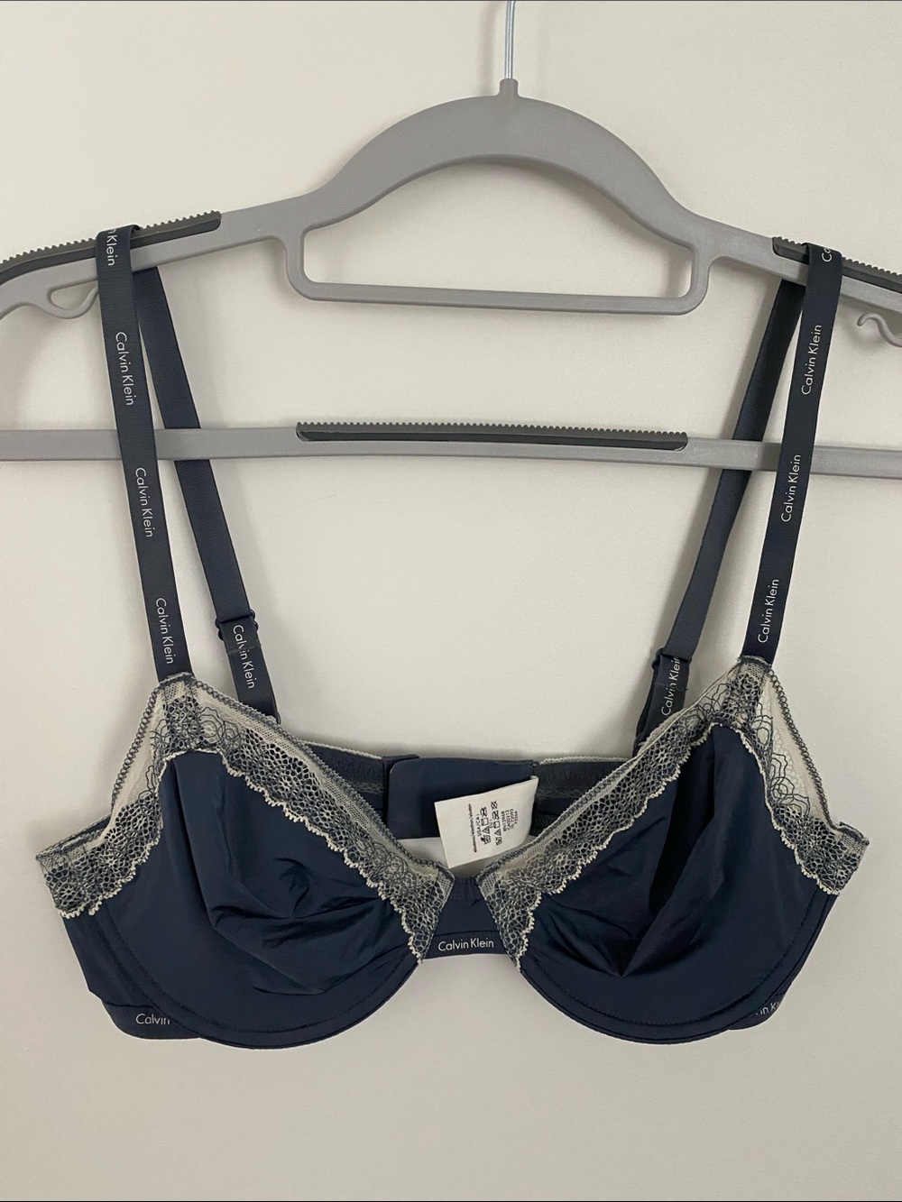 Calvin Klein Navy Bra with Cream Lace Trim